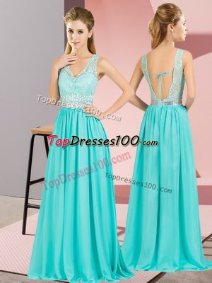 Beautiful Sleeveless Beading and Lace and Appliques Backless Prom Dresses