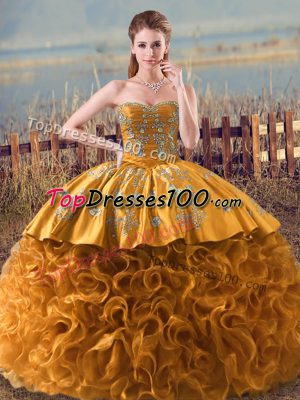 Pretty Sleeveless Lace Up Floor Length Embroidery and Ruffles Quinceanera Dresses