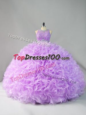 Excellent Lavender Ball Gowns Beading and Ruffles Quinceanera Dresses Zipper Organza Sleeveless Floor Length
