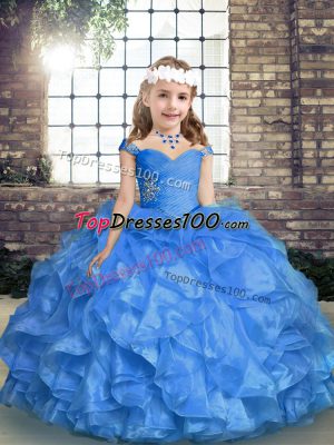 Discount Sleeveless Lace Up Floor Length Beading and Ruffles and Ruching Little Girls Pageant Gowns
