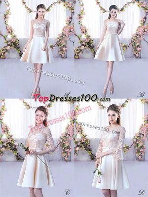 Cute Champagne Satin Lace Up Bridesmaid Dresses Sleeveless Mini Length Lace and Belt