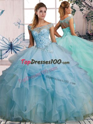 New Arrival Organza Sleeveless Floor Length Quinceanera Dress and Beading and Ruffles