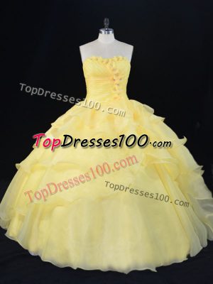 Custom Design Floor Length Yellow Quinceanera Gowns Sweetheart Sleeveless Lace Up