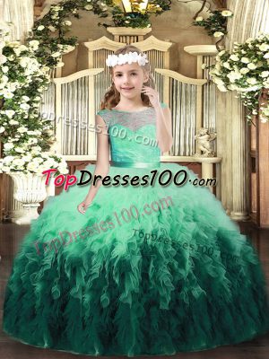 Custom Designed Multi-color Tulle Backless Scoop Sleeveless Floor Length Little Girls Pageant Dress Wholesale Lace and Ruffles