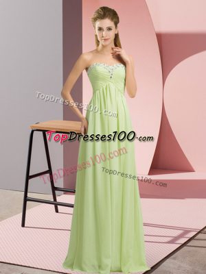 Yellow Green Empire Chiffon Sweetheart Sleeveless Beading Floor Length Lace Up Homecoming Dress