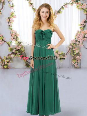 Hot Selling Dark Green Empire Ruffles Bridesmaid Dress Lace Up Chiffon Sleeveless Floor Length
