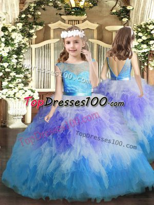 Stylish Multi-color Backless Scoop Ruffles Girls Pageant Dresses Tulle Sleeveless
