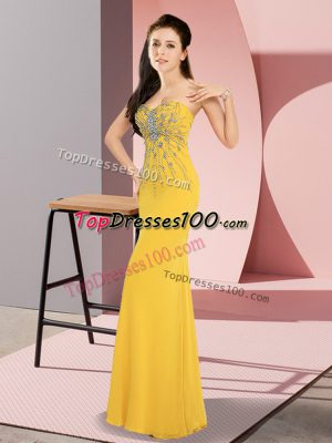 Gold Sleeveless Floor Length Beading Zipper Celebrity Inspired Dress