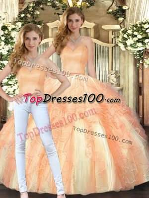 Organza Sweetheart Sleeveless Lace Up Beading and Ruffles Sweet 16 Dresses in Orange
