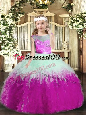 Modern Tulle Sleeveless Floor Length Kids Pageant Dress and Ruffles