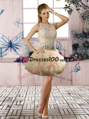 Unique Champagne Prom Party Dress Prom and Party with Beading and Ruffles Scoop Sleeveless Clasp Handle