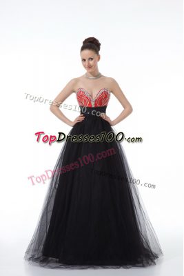 Sleeveless Floor Length Beading Zipper Evening Dress with Black