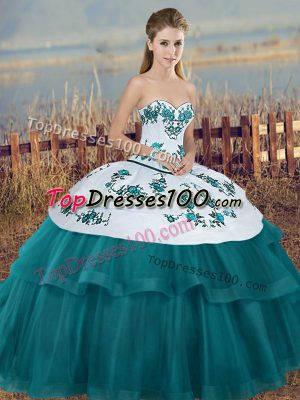 Smart Sweetheart Sleeveless Lace Up Sweet 16 Quinceanera Dress Teal Tulle