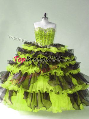 Yellow Green Quinceanera Gowns Organza Sleeveless Beading