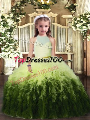 Multi-color Sleeveless Floor Length Ruffles Backless Little Girls Pageant Gowns