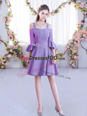 Lavender A-line Off The Shoulder Half Sleeves Chiffon Mini Length Zipper Ruching Quinceanera Dama Dress