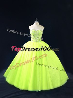 Yellow Green Sweetheart Lace Up Beading 15th Birthday Dress Sleeveless