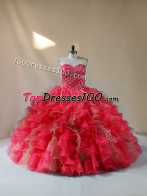Noble Multi-color Lace Up Quinceanera Dress Beading and Ruffles Sleeveless Floor Length