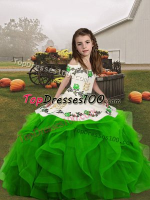 Custom Made Sleeveless Floor Length Embroidery and Ruffles Lace Up Little Girls Pageant Gowns