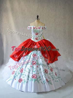New Style White And Red Sleeveless Organza Lace Up Sweet 16 Quinceanera Dress for Sweet 16 and Quinceanera