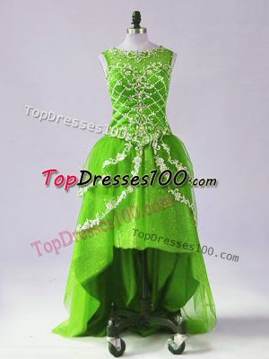 Scoop Sleeveless Prom Evening Gown High Low Beading and Appliques Tulle