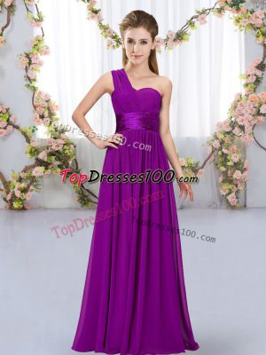 Ideal Purple Damas Dress Wedding Party with Belt One Shoulder Sleeveless Lace Up