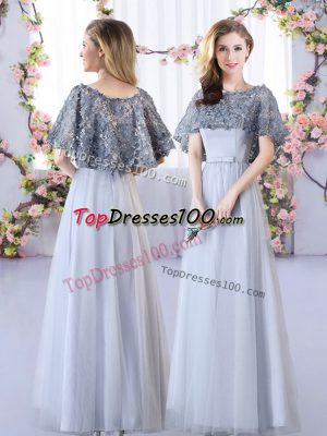 Grey Sleeveless Tulle Lace Up Bridesmaid Dresses for Wedding Party