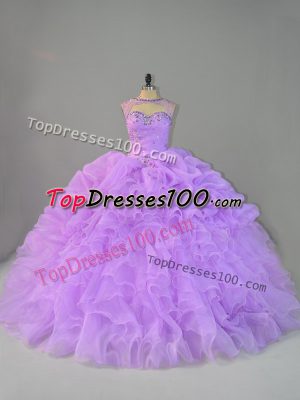 Classical Ball Gowns Sweet 16 Quinceanera Dress Lavender Scoop Organza Sleeveless Lace Up