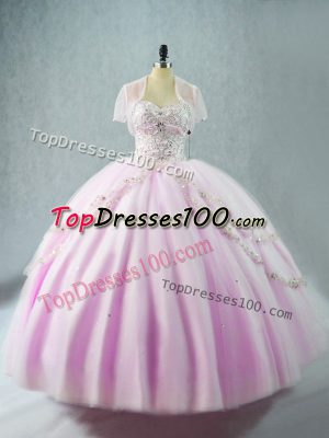 Comfortable Lilac Sleeveless Tulle Lace Up Ball Gown Prom Dress for Sweet 16 and Quinceanera