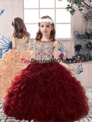 Custom Design Sleeveless Lace Up Floor Length Beading and Ruffles Pageant Dress