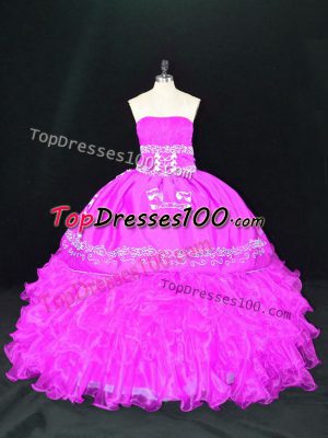 Decent Floor Length Ball Gowns Sleeveless Fuchsia Quinceanera Gown Lace Up