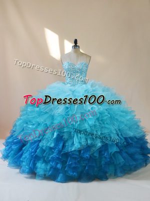 Multi-color Lace Up Sweet 16 Quinceanera Dress Beading and Ruffles Sleeveless Floor Length