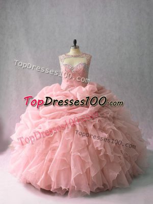 Glittering Sleeveless Brush Train Lace Up Beading and Ruffles and Pick Ups Sweet 16 Quinceanera Dress