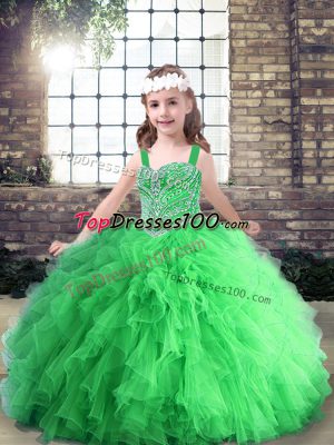 Customized Sleeveless Lace Up Floor Length Beading Child Pageant Dress