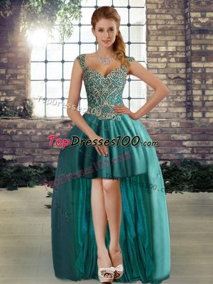 Sleeveless Lace Up High Low Beading Evening Party Dresses