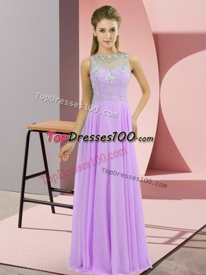 Simple Lavender Zipper High-neck Beading Evening Gowns Chiffon Sleeveless