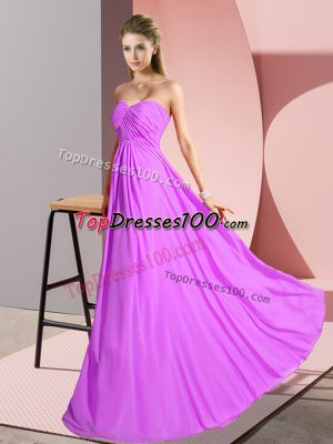 Lilac Chiffon Lace Up Prom Party Dress Sleeveless Floor Length Ruching