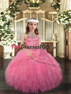 Excellent Floor Length Ball Gowns Sleeveless Pink Evening Gowns Lace Up