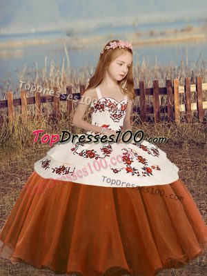 Luxurious Floor Length Rust Red Kids Pageant Dress Straps Sleeveless Lace Up