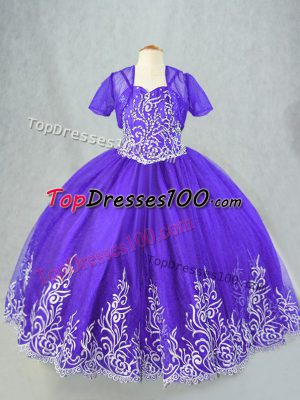 Low Price Spaghetti Straps Sleeveless Lace Up Kids Formal Wear Purple Tulle