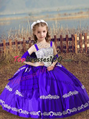 Straps Sleeveless Satin Kids Formal Wear Beading and Embroidery Lace Up