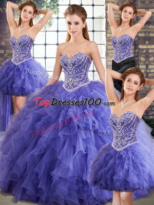 Beautiful Ball Gowns Quince Ball Gowns Lavender Sweetheart Tulle Sleeveless Floor Length Lace Up