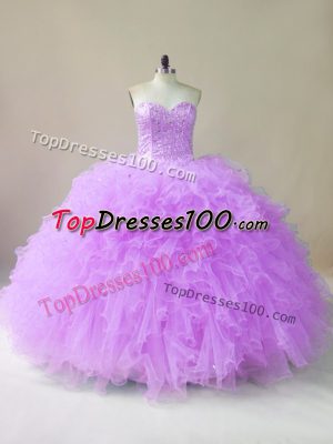 Amazing Sweetheart Sleeveless Tulle Quinceanera Gowns Beading and Ruffles Lace Up
