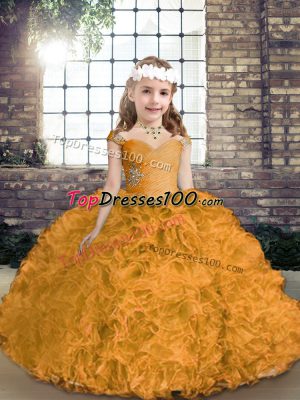 Excellent Asymmetrical Gold Girls Pageant Dresses Straps Sleeveless Lace Up
