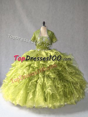 Hot Selling Scoop Sleeveless Organza Ball Gown Prom Dress Beading and Ruffles Lace Up