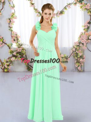 Designer Straps Sleeveless Damas Dress Floor Length Hand Made Flower Apple Green Chiffon
