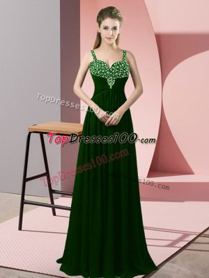 Glittering Dark Green Prom Party Dress Prom and Party with Beading Straps Sleeveless Zipper