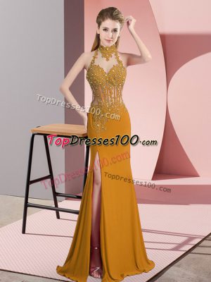 Comfortable Halter Top Sleeveless Chiffon Evening Dress Lace and Appliques Backless