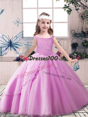 Hot Selling Ball Gowns Pageant Dress Wholesale Lilac Off The Shoulder Tulle Sleeveless Floor Length Lace Up
