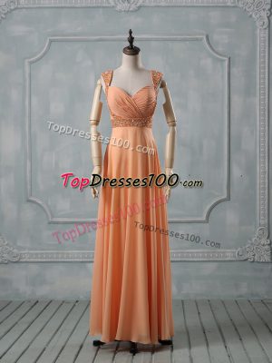Nice Floor Length Empire Sleeveless Orange Evening Dress Criss Cross